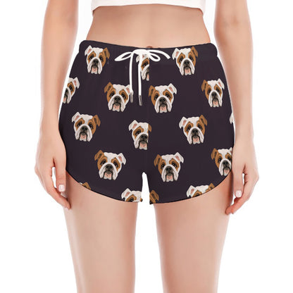 Cute English Bulldog Pattern Print Women's Split Running Shorts