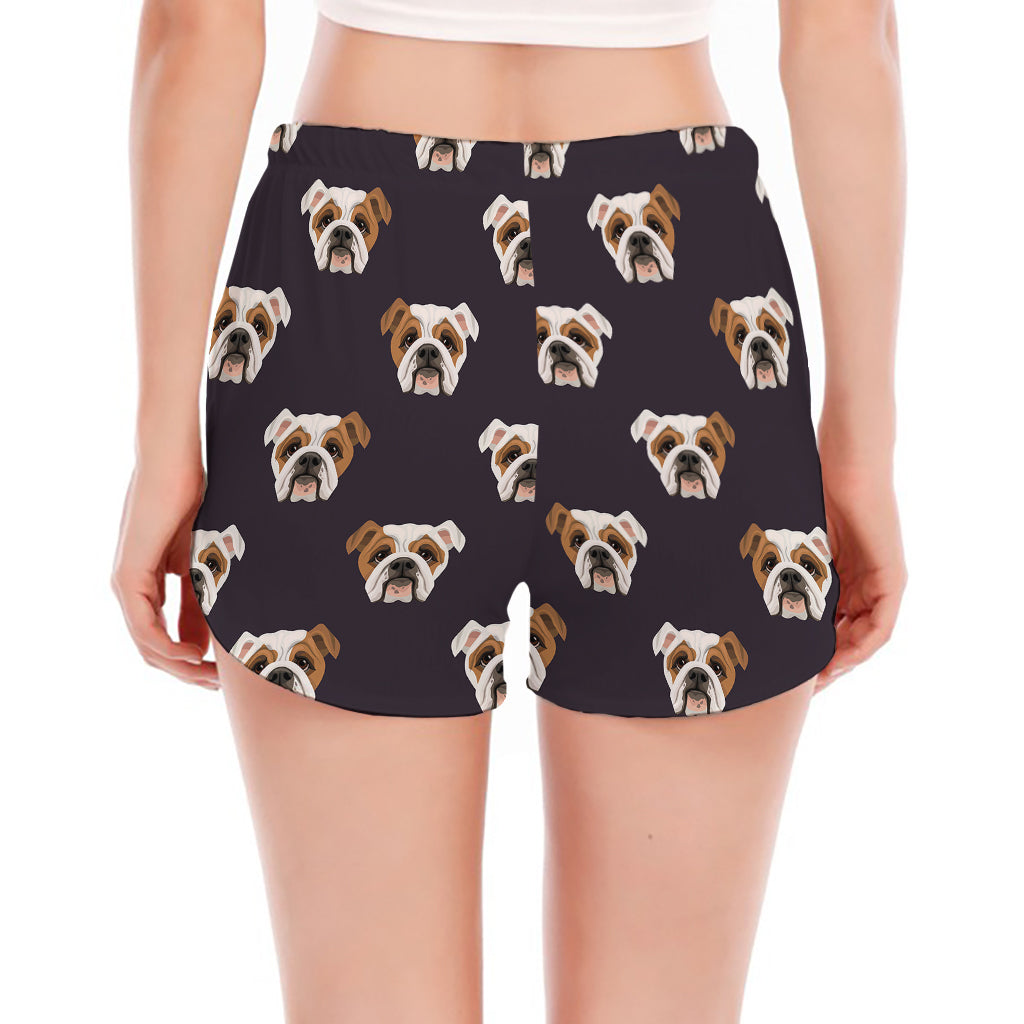 Cute English Bulldog Pattern Print Women's Split Running Shorts