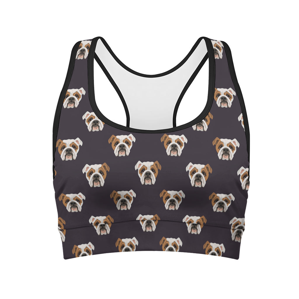 Cute English Bulldog Pattern Print Women's Sports Bra
