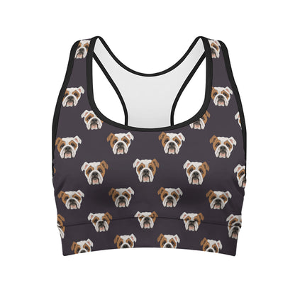 Cute English Bulldog Pattern Print Women's Sports Bra