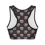 Cute English Bulldog Pattern Print Women's Sports Bra