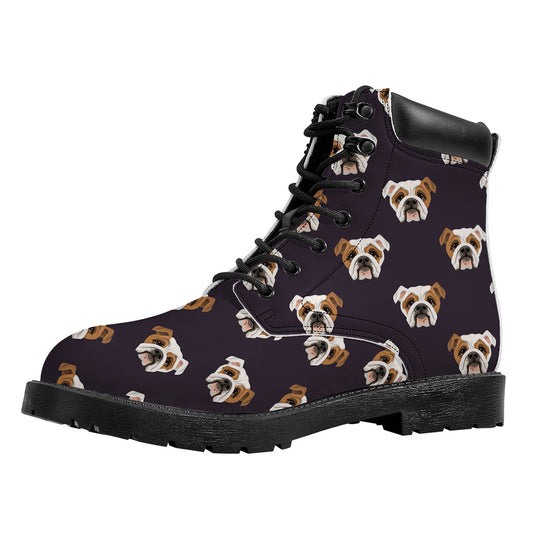 Cute English Bulldog Pattern Print Work Boots