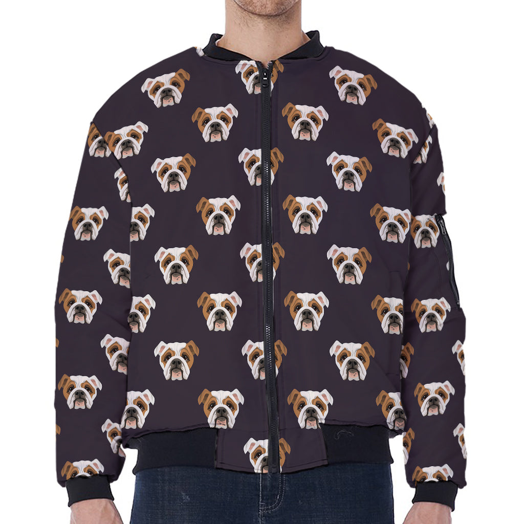 Cute English Bulldog Pattern Print Zip Sleeve Bomber Jacket