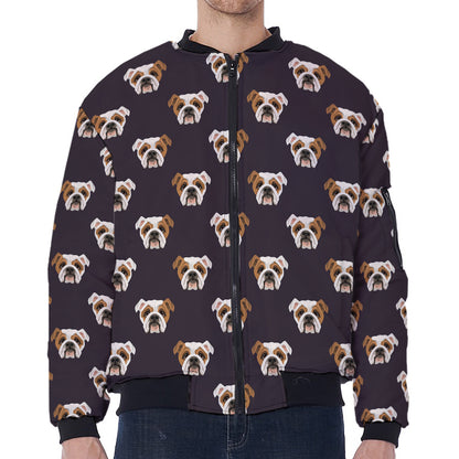 Cute English Bulldog Pattern Print Zip Sleeve Bomber Jacket