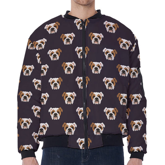 Cute English Bulldog Pattern Print Zip Sleeve Bomber Jacket