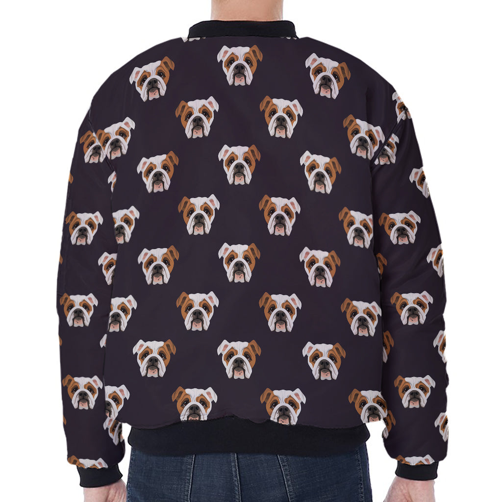 Cute English Bulldog Pattern Print Zip Sleeve Bomber Jacket