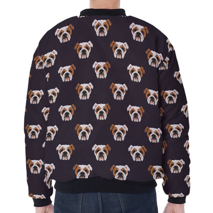 Cute English Bulldog Pattern Print Zip Sleeve Bomber Jacket