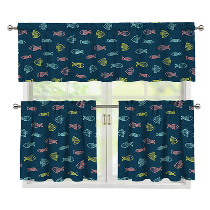 Cute Fish Pattern Print 3 Piece Kitchen Curtains