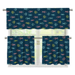 Cute Fish Pattern Print 3 Piece Kitchen Curtains