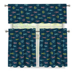 Cute Fish Pattern Print 3 Piece Kitchen Curtains