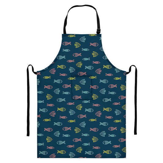 Cute Fish Pattern Print Bib Apron With Pocket