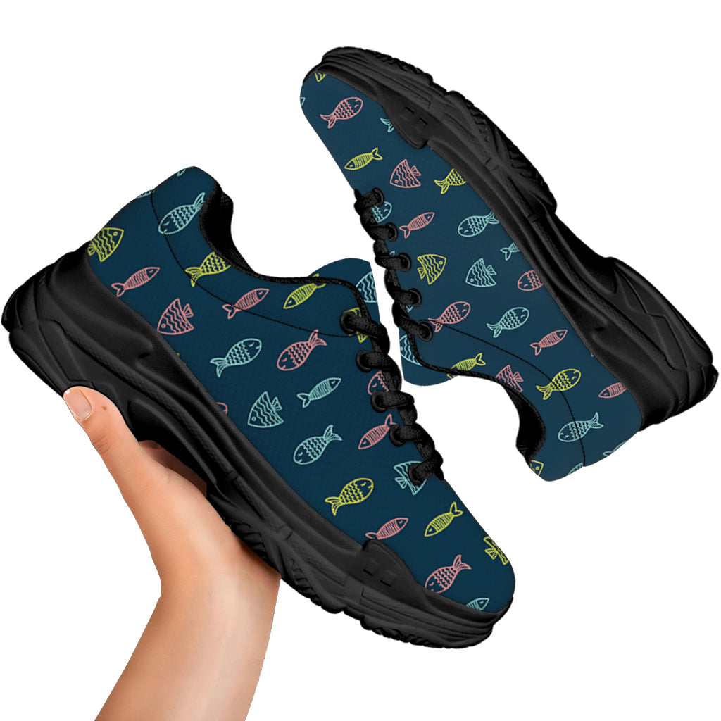 Cute Fish Pattern Print Black Chunky Shoes