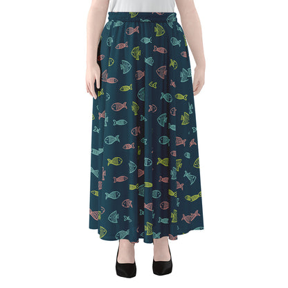 Cute Fish Pattern Print Chiffon Maxi Skirt