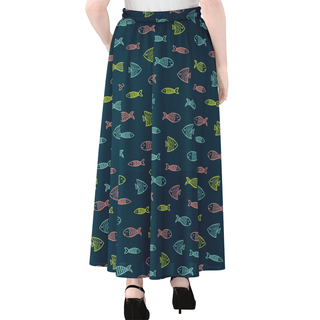 Cute Fish Pattern Print Chiffon Maxi Skirt