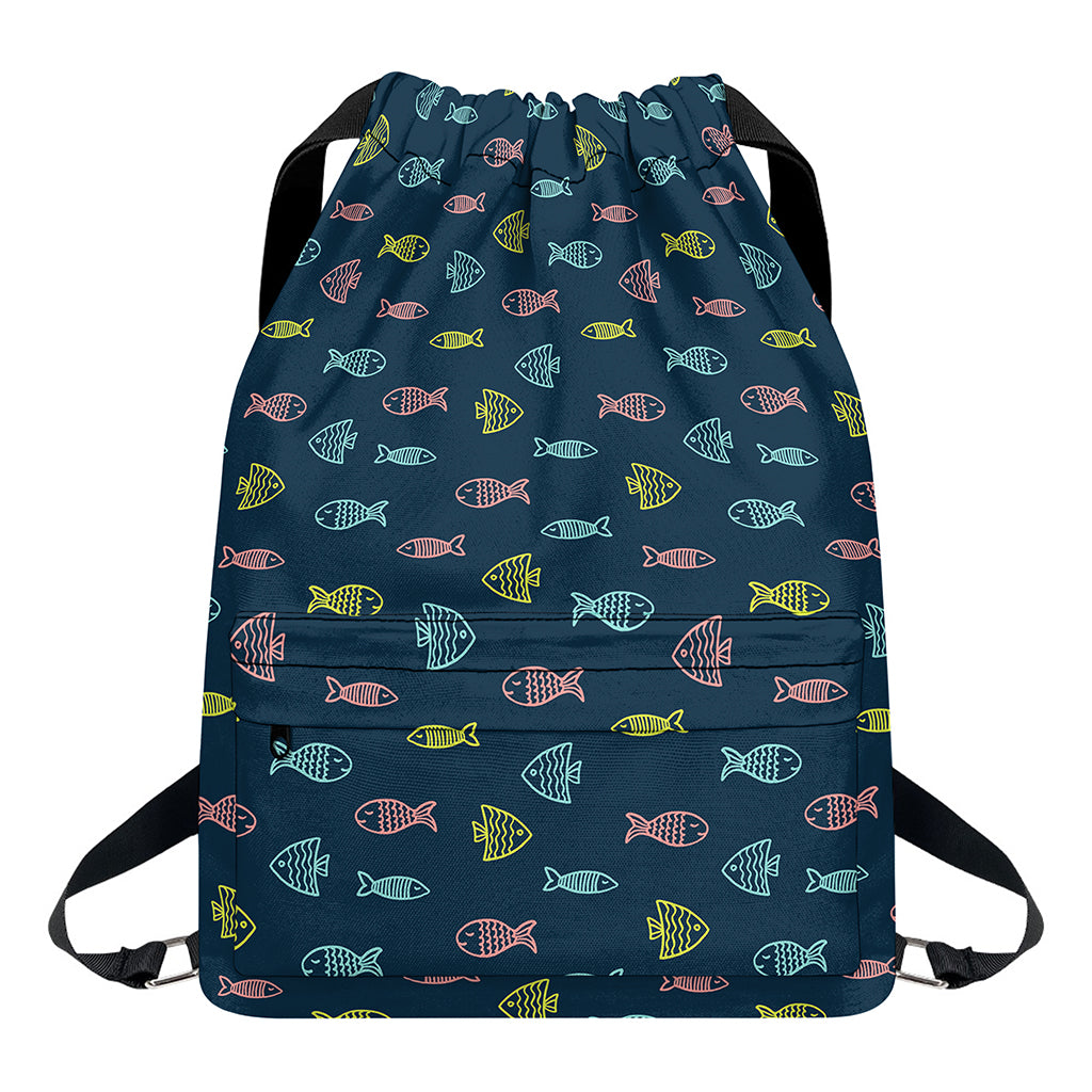 Cute Fish Pattern Print Drawstring Backpack
