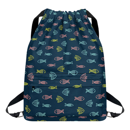 Cute Fish Pattern Print Drawstring Backpack