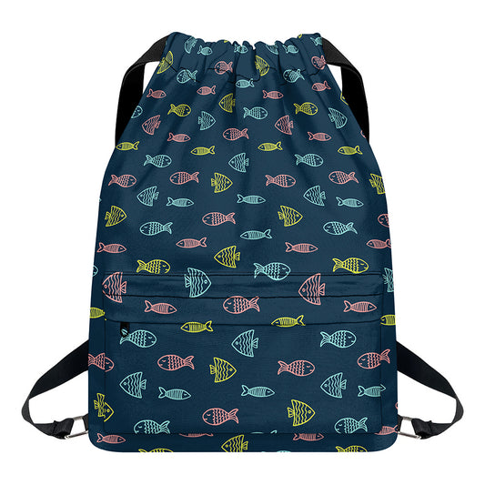 Cute Fish Pattern Print Drawstring Backpack