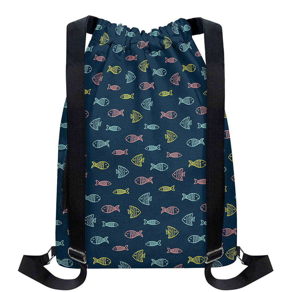 Cute Fish Pattern Print Drawstring Backpack