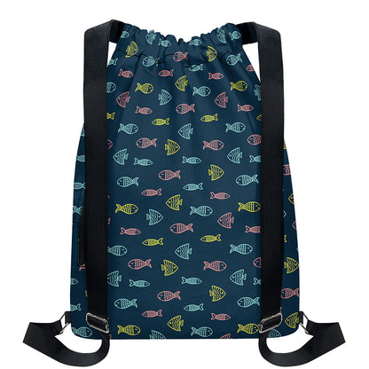 Cute Fish Pattern Print Drawstring Backpack