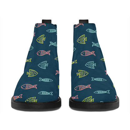Cute Fish Pattern Print Flat Ankle Boots