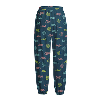Cute Fish Pattern Print Fleece Lined Knit Pants