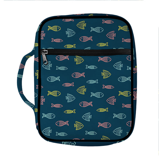 Cute Fish Pattern Print Front Pocket Bible Bag