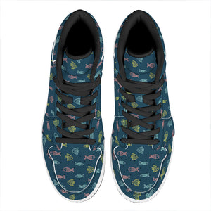 Cute Fish Pattern Print High Top Leather Sneakers