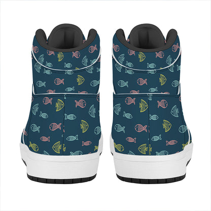 Cute Fish Pattern Print High Top Leather Sneakers