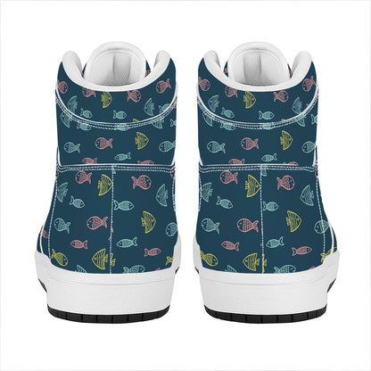Cute Fish Pattern Print High Top Leather Sneakers