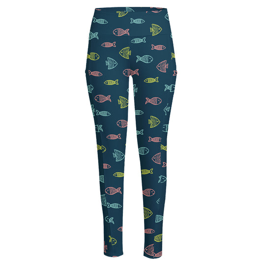 Cute Fish Pattern Print High-Waisted Pocket Leggings
