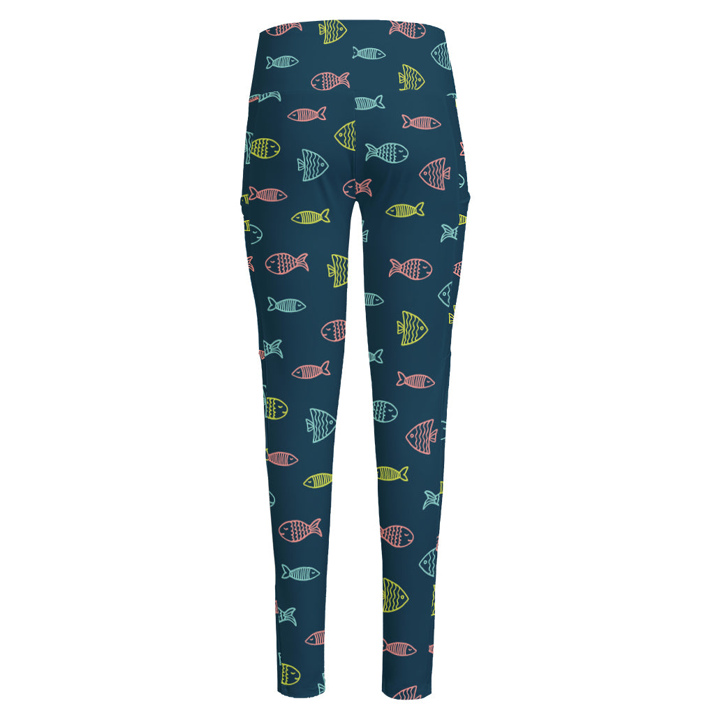 Cute Fish Pattern Print High-Waisted Pocket Leggings