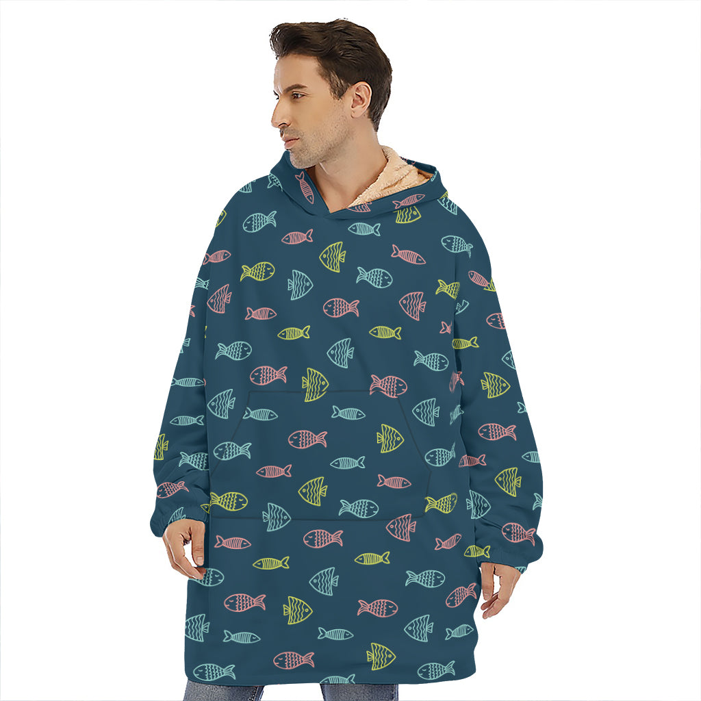 Cute Fish Pattern Print Hoodie Blanket
