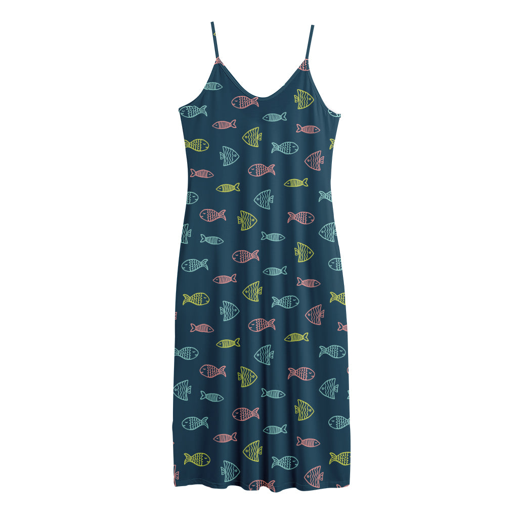 Cute Fish Pattern Print Jersey Midi Cami Dress