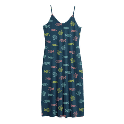Cute Fish Pattern Print Jersey Midi Cami Dress