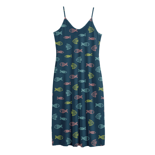 Cute Fish Pattern Print Jersey Midi Cami Dress