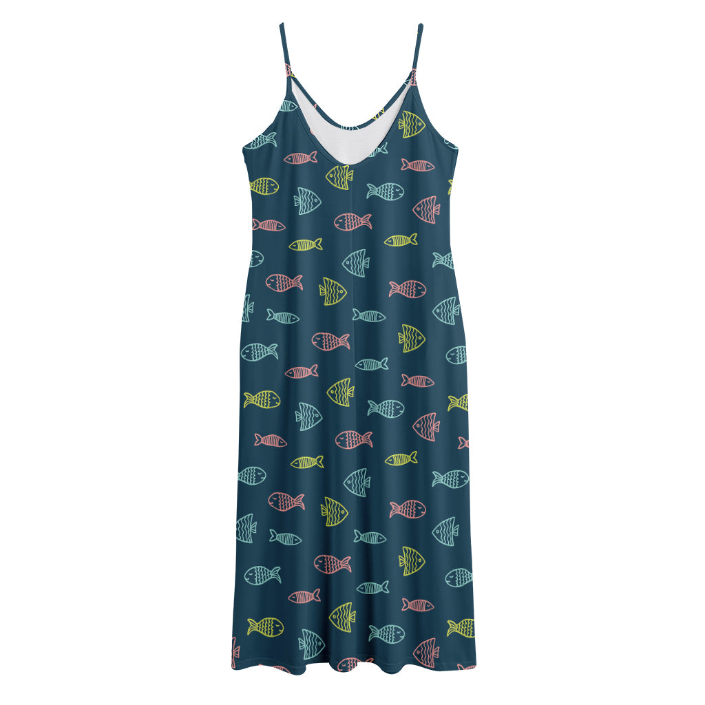 Cute Fish Pattern Print Jersey Midi Cami Dress