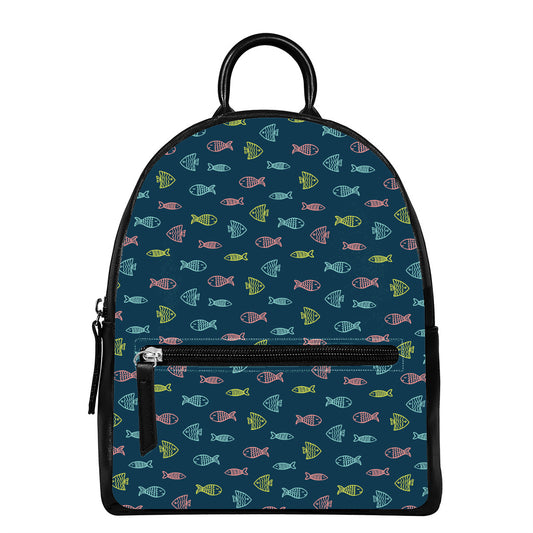 Cute Fish Pattern Print Leather Backpack