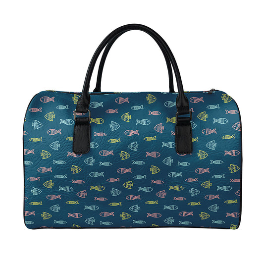 Cute Fish Pattern Print Leather Duffle Bag