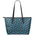 Cute Fish Pattern Print Leather Tote Bag With Zipper