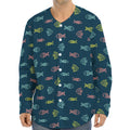 Cute Fish Pattern Print Long Sleeve Baseball Jersey