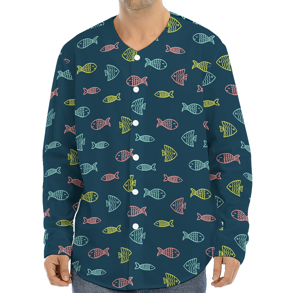 Cute Fish Pattern Print Long Sleeve Baseball Jersey