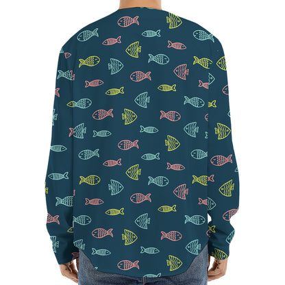 Cute Fish Pattern Print Long Sleeve Baseball Jersey