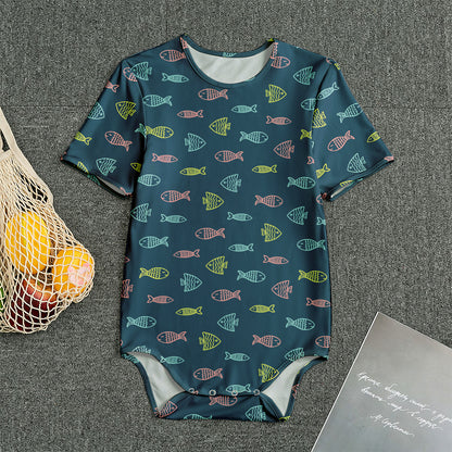 Cute Fish Pattern Print Men's Bodysuit