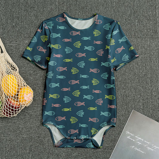 Cute Fish Pattern Print Men's Bodysuit