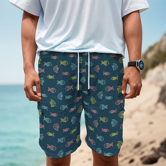 Cute Fish Pattern Print Men's Cargo Shorts