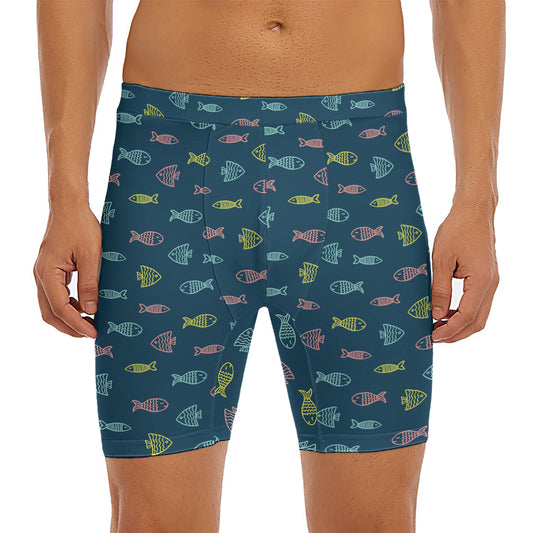 Cute Fish Pattern Print Men's Long Boxer Briefs