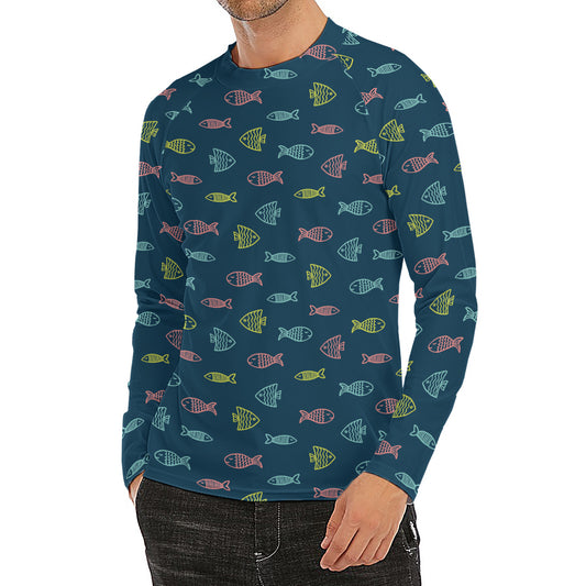 Cute Fish Pattern Print Men's Long Sleeve Rash Guard