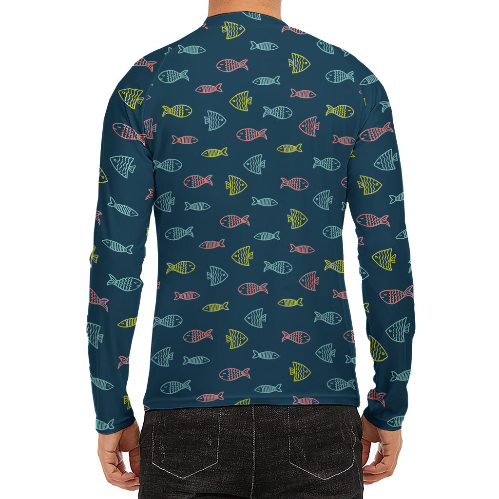 Cute Fish Pattern Print Men's Long Sleeve Rash Guard
