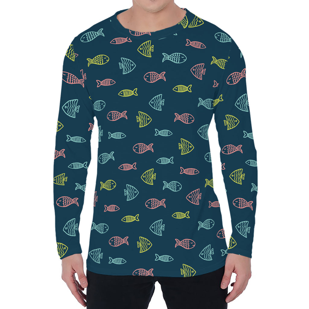 Cute Fish Pattern Print Men's Long Sleeve T-Shirt