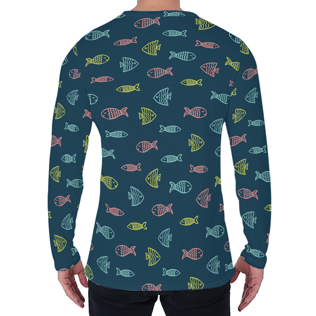 Cute Fish Pattern Print Men's Long Sleeve T-Shirt